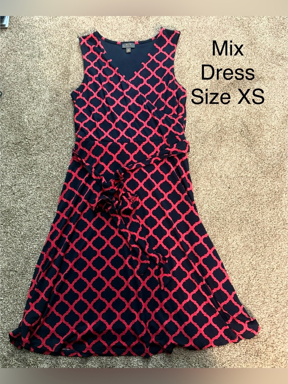 Mix Navy Dress with Red Lattice Print Sz XS